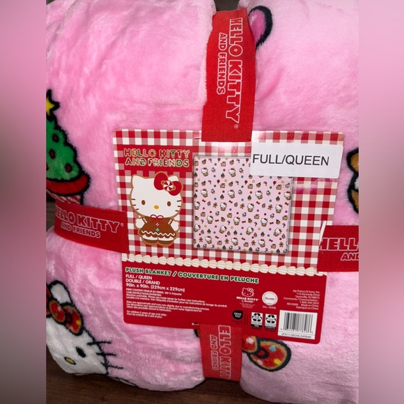 Hello Kitty Pink Christmas Gingerbread Full Queen Blanket NWT 90"x90" SANRIO - Picture 7 of 7